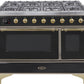 Ilve UM12FDNS3BKGLP Majestic Ii 48 Inch Dual Fuel Liquid Propane Freestanding Range In Glossy Black With Brass Trim