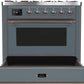 Ilve UM09FDNS3BGB Majestic Ii 36 Inch Dual Fuel Natural Gas Freestanding Range In Blue Grey With Bronze Trim