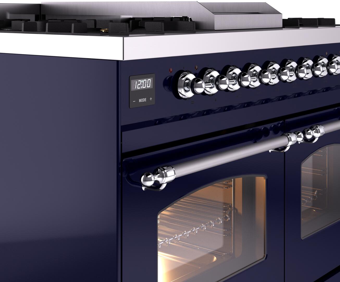 Ilve UPD40FNMPMBC Nostalgie Ii 40 Inch Dual Fuel Natural Gas Freestanding Range In Blue With Chrome Trim