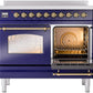 Ilve UPDI406NMPMBG Nostalgie Ii 40 Inch Electric Freestanding Range In Blue With Brass Trim