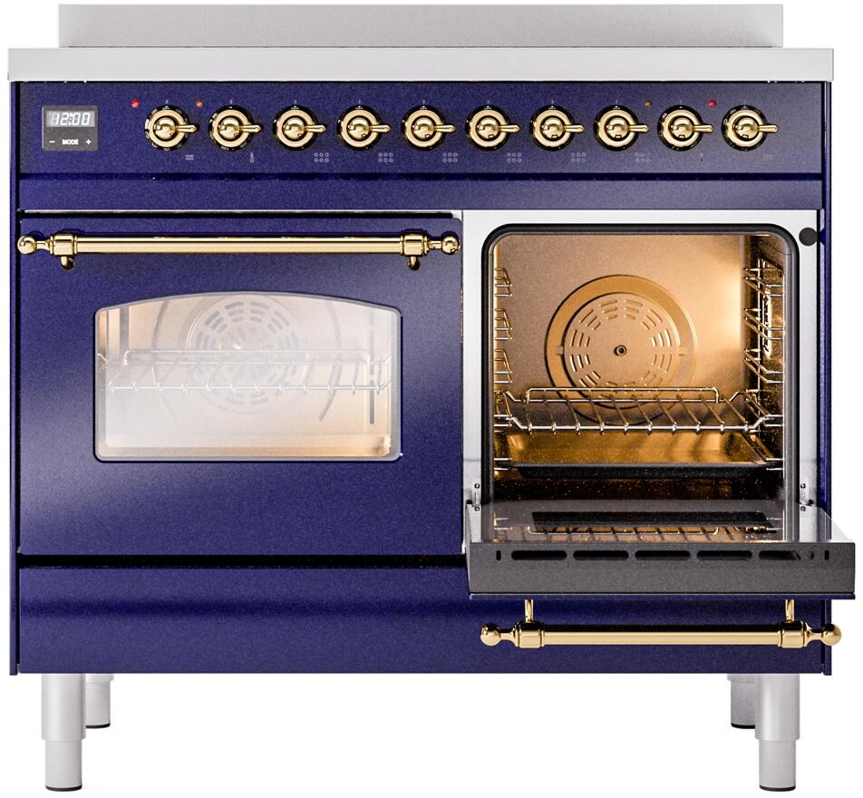 Ilve UPDI406NMPMBG Nostalgie Ii 40 Inch Electric Freestanding Range In Blue With Brass Trim