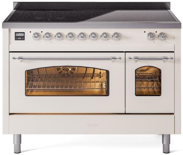 Ilve UPI486NMPAWC Nostalgie Ii 48 Inch Electric Freestanding Range In Antique White With Chrome Trim