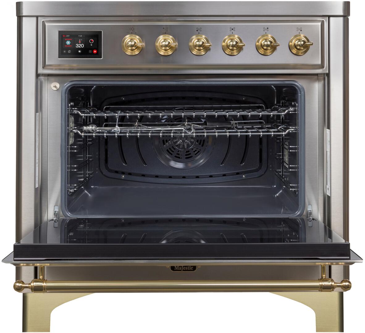 Ilve UMI09NS3SSG Majestic Ii 36 Inch Electric Freestanding Range In Stainless Steel With Brass Trim