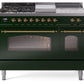 Ilve UP48FSNMPEGGLP Nostalgie Ii 48 Inch Dual Fuel Liquid Propane Freestanding Range In Emerald Green With Brass Trim