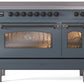 Ilve UPI486NMPBGB Nostalgie Ii 48 Inch Electric Freestanding Range In Blue Grey With Bronze Trim