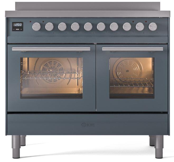 Ilve UPDI406WMPBG Professional Plus Ii 40 Inch Electric Freestanding Range In Blue Grey With Trim