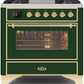 Ilve UM09FDNS3EGGLP Majestic Ii 36 Inch Dual Fuel Liquid Propane Freestanding Range In Emerald Green With Brass Trim