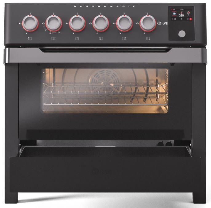 Ilve UPMI09S3MK Panoramagic 36 Inch Electric Freestanding Range In Matte Black With Trim