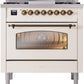 Ilve UP36FNMPAWB Nostalgie Ii 36 Inch Dual Fuel Natural Gas Freestanding Range In Antique White With Bronze Trim