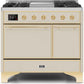 Ilve UMD10FDQNS3AWG Majestic Ii 40 Inch Dual Fuel Natural Gas Freestanding Range In Antique White With Brass Trim