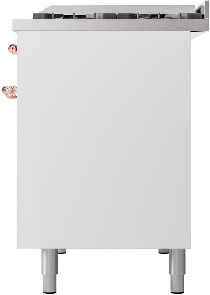 Ilve UP48FNMPWHPLP Nostalgie Ii 48 Inch Dual Fuel Liquid Propane Freestanding Range In White With Copper Trim