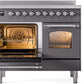 Ilve UPDI406NMPMGC Nostalgie Ii 40 Inch Electric Freestanding Range In Matte Graphite With Chrome Trim