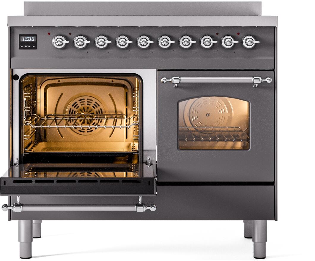 Ilve UPDI406NMPMGC Nostalgie Ii 40 Inch Electric Freestanding Range In Matte Graphite With Chrome Trim