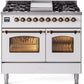 Ilve UPD40FNMPWHBLP Nostalgie Ii 40 Inch Dual Fuel Liquid Propane Freestanding Range In White With Bronze Trim