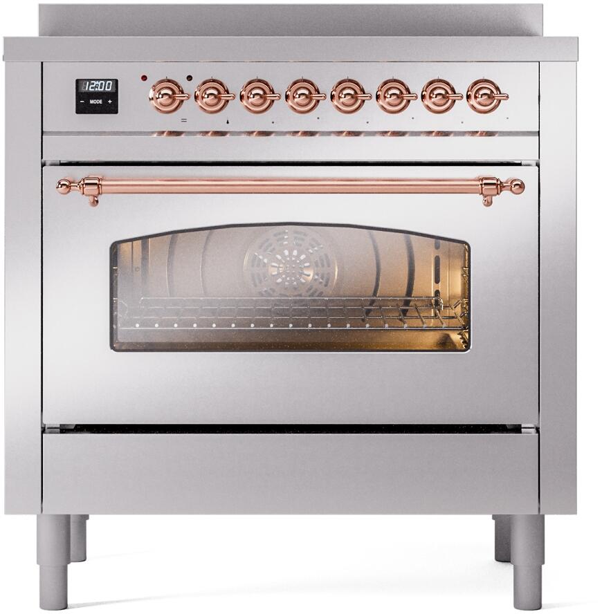 Ilve UPI366NMPSSP Nostalgie Ii 36 Inch Electric Freestanding Range In Stainless Steel With Copper Trim