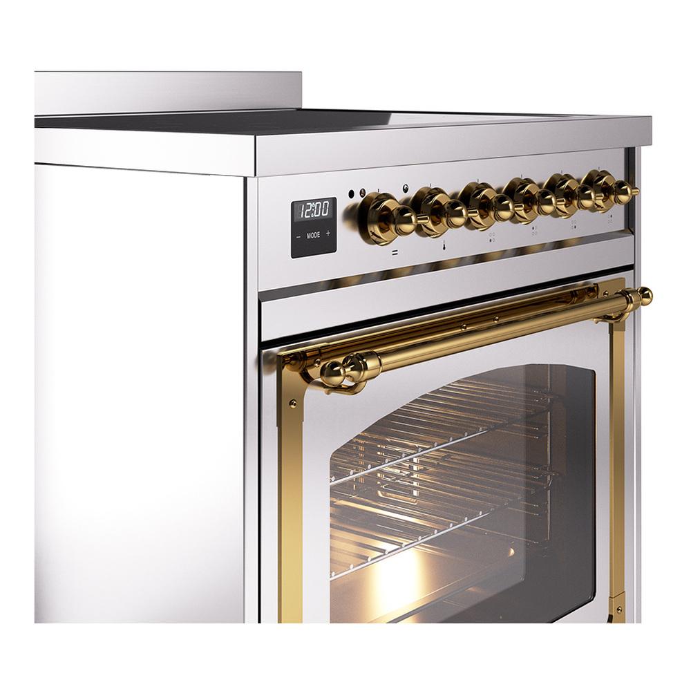 Ilve UNI304NMPSSG Ilve Uni304Nmpssg Nostalgie Ii Noblesse 30" Induction Range (Triple Glass Door, Stainless Steel, Brass)