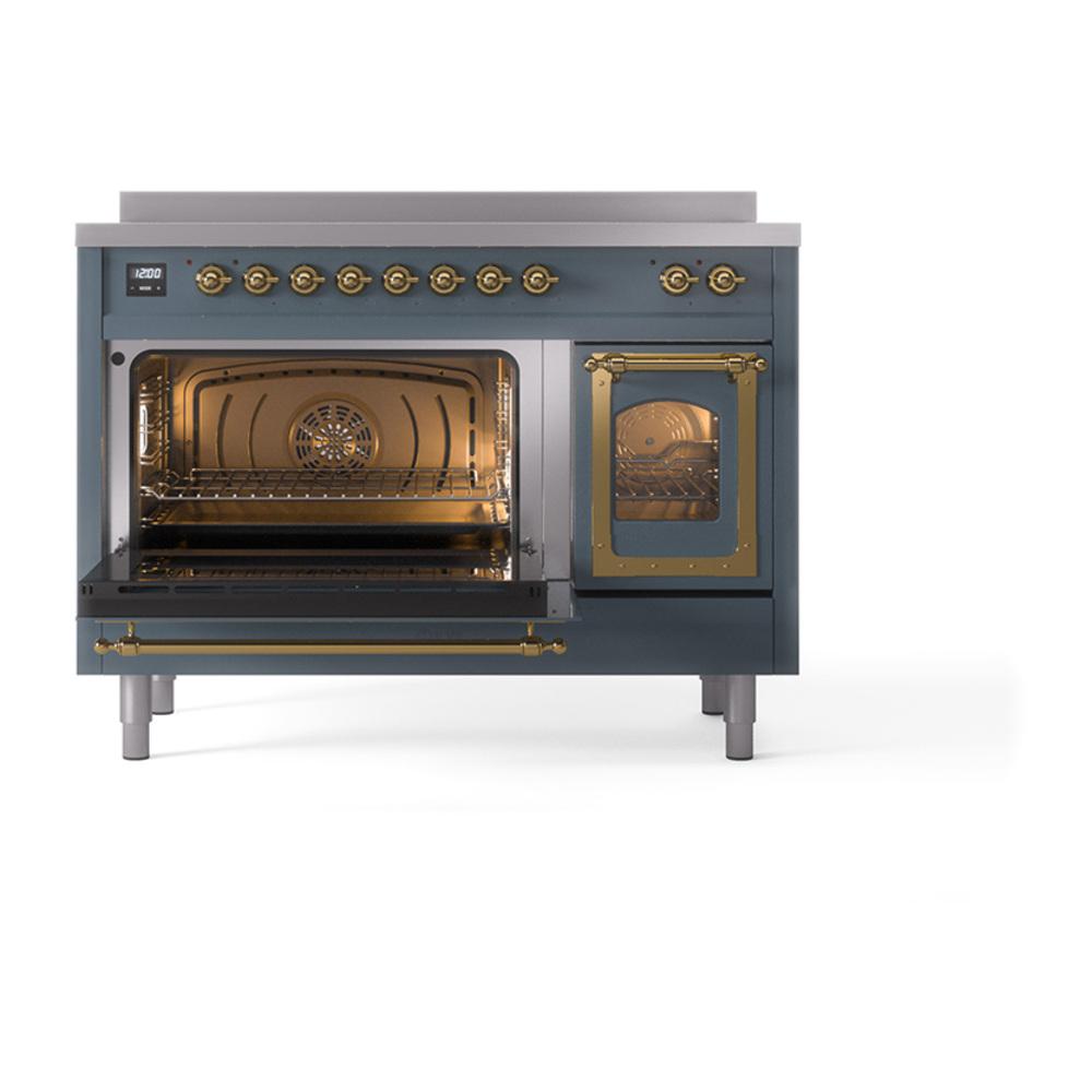 Ilve UNI486NMPBGG Ilve Uni486Nmpbgg Nostalgie Ii Noblesse 48" Induction Range (Triple Glass Door, Blue Grey, Brass)