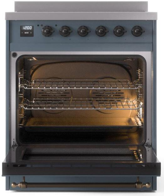 Ilve UPI304NMPBGB Nostalgie Ii 30 Inch Electric Freestanding Range In Blue Grey With Bronze Trim