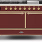 Ilve UM15FDQNS3BUGLP Majestic Ii 60 Inch Dual Fuel Liquid Propane Freestanding Range In Burgundy With Brass Trim