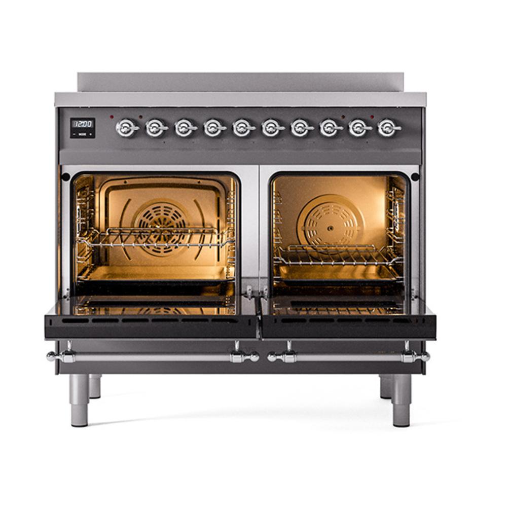 Ilve UNDI406QNMPMGC Ilve Undi406Qnmpmgc Nostalgie Ii Noblesse 40" Induction Range (Solid Door, Graphite Matte, Chrome)