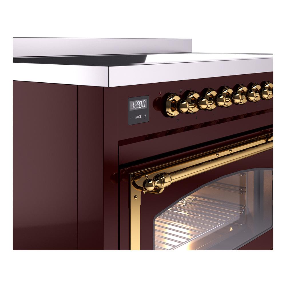 Ilve UNI486NMPBUG Ilve Uni486Nmpbug Nostalgie Ii Noblesse 48" Induction Range (Triple Glass Door, Burgundy, Brass)