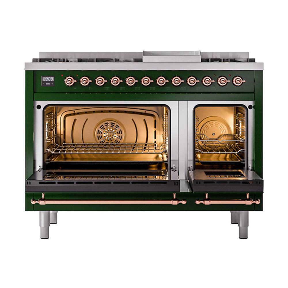 Ilve UN48FNMPEGPLP Ilve Un48Fnmpegplp Nostalgie Ii Noblesse 48" Dual Fuel Range (8 Sealed Burners + Griddle, Liquid Propane, Triple Glass Door, Emerald Green, Copper)