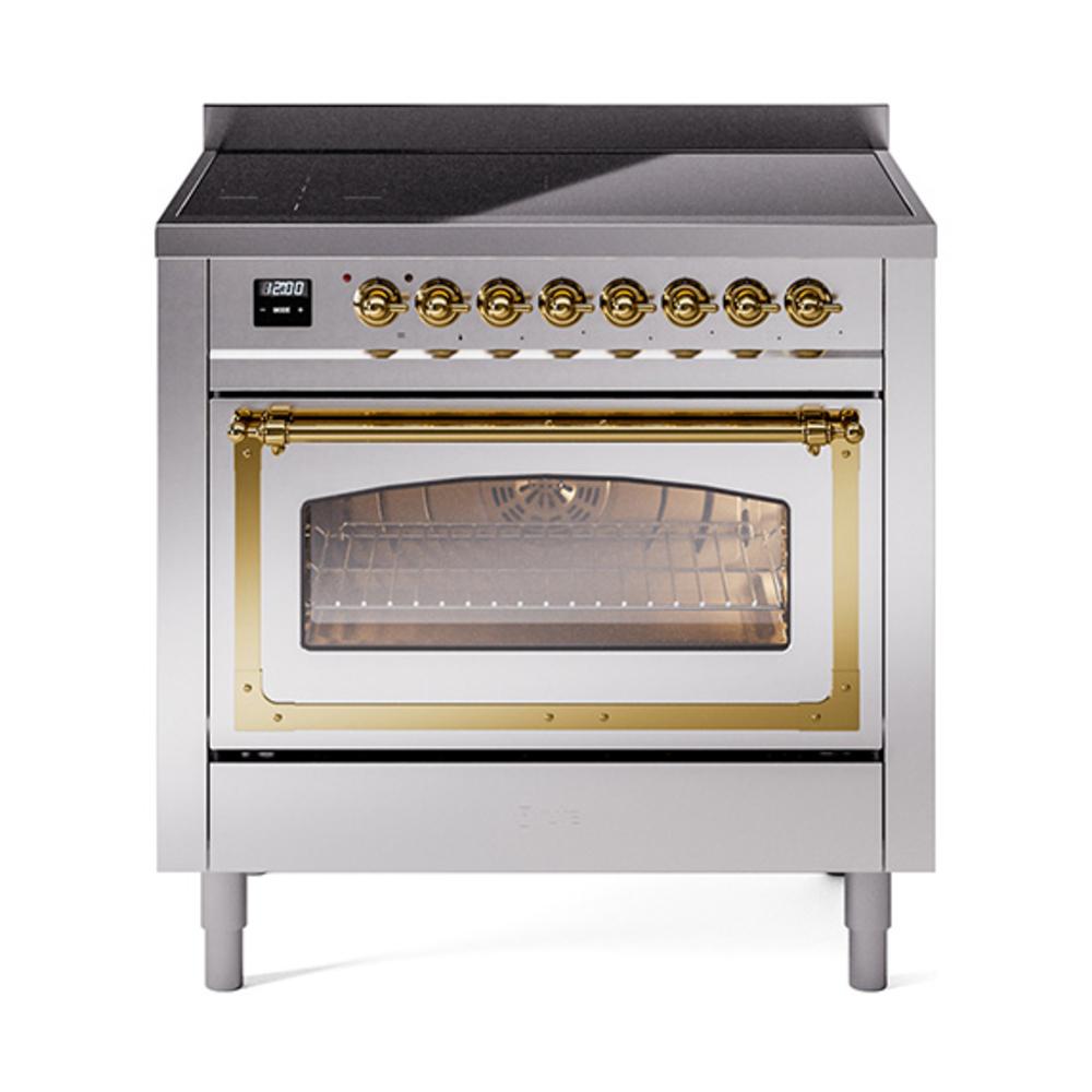 Ilve UNI366NMPSSG Ilve Uni366Nmpssg Nostalgie Ii Noblesse 36" Induction Range (Triple Glass Door, Stainless Steel, Brass)