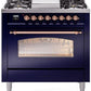 Ilve UP36FNMPMBP Nostalgie Ii 36 Inch Dual Fuel Natural Gas Freestanding Range In Blue With Copper Trim