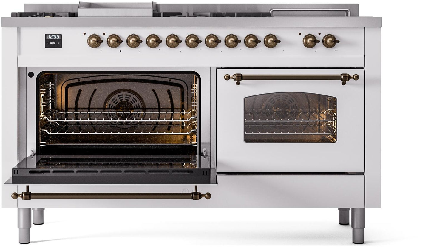 Ilve UP60FSNMPWHB Nostalgie Ii 60 Inch Dual Fuel Natural Gas Freestanding Range In White With Bronze Trim