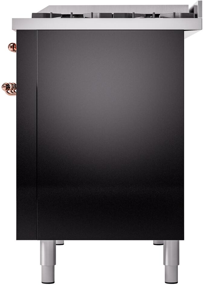 Ilve UP48FNMPBKPLP Nostalgie Ii 48 Inch Dual Fuel Liquid Propane Freestanding Range In Glossy Black With Copper Trim