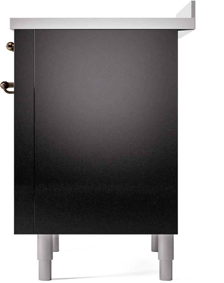 Ilve UPI366NMPBKB Nostalgie Ii 36 Inch Electric Freestanding Range In Glossy Black With Bronze Trim