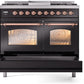 Ilve UPD40FNMPBKPLP Nostalgie Ii 40 Inch Dual Fuel Liquid Propane Freestanding Range In Glossy Black With Copper Trim