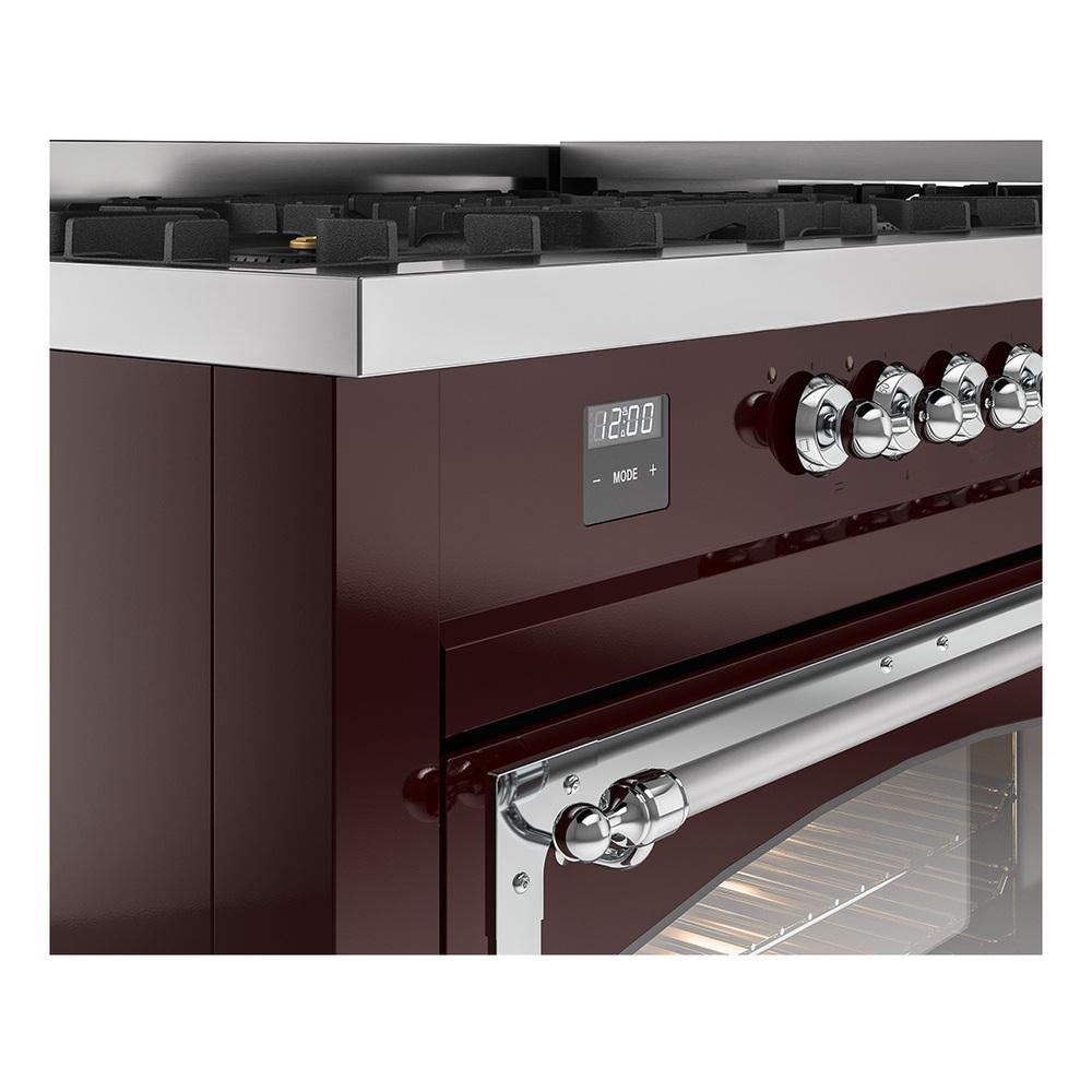 Ilve UN60FNMPBUC Ilve Un60Fnmpbuc Nostalgie Ii Noblesse 60" Dual Fuel Range (9 Sealed Burners + Griddle, Natural Gas, Triple Glass Door, Burgundy, Chrome)