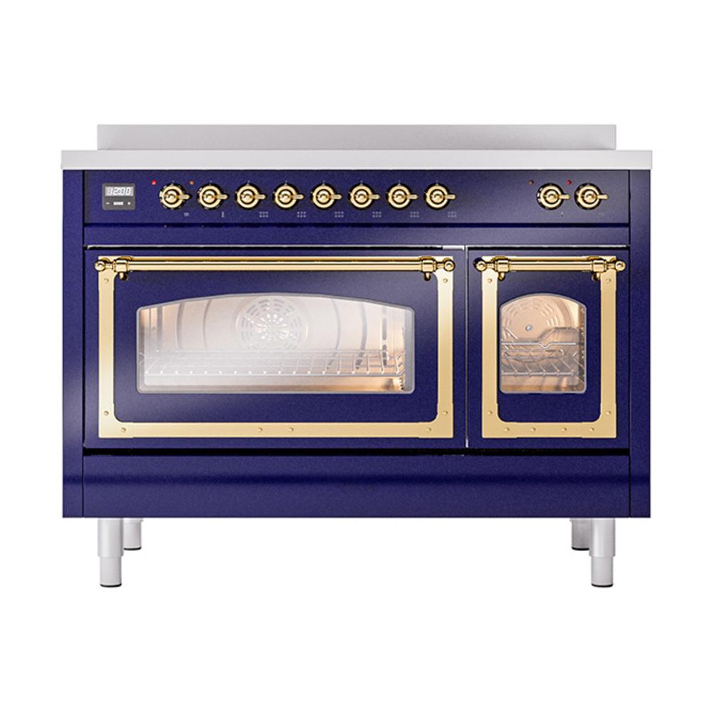 Ilve UNI486NMPMBG Ilve Uni486Nmpmbg Nostalgie Ii Noblesse 48" Induction Range (Triple Glass Door, Midnight Blue, Brass)