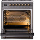 Ilve UP30NMPMGB Nostalgie Ii 30 Inch Dual Fuel Natural Gas Freestanding Range In Matte Graphite With Bronze Trim