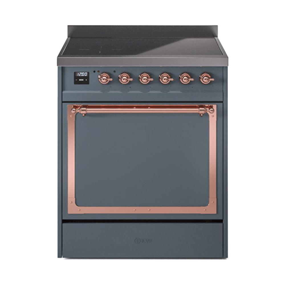 Ilve UNI304QNMPBGP Ilve Uni304Qnmpbgp Nostalgie Ii Noblesse 30" Induction Range (Solid Door, Blue Grey, Copper)