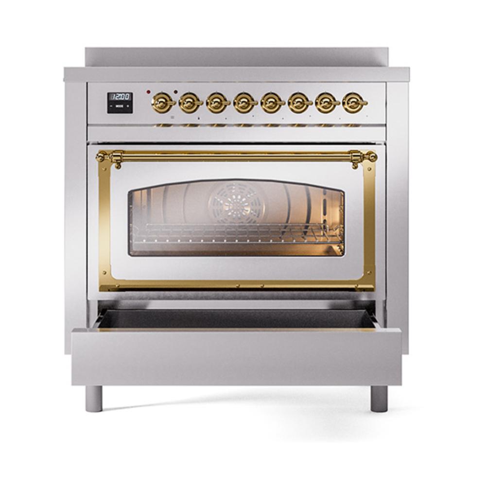 Ilve UNI366NMPSSG Ilve Uni366Nmpssg Nostalgie Ii Noblesse 36" Induction Range (Triple Glass Door, Stainless Steel, Brass)