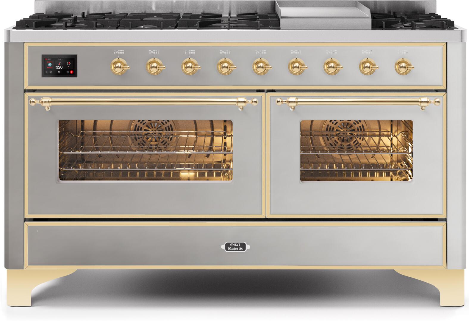 Ilve UM15FDNS3SSGLP Majestic Ii 60 Inch Dual Fuel Liquid Propane Freestanding Range In Stainless Steel With Brass Trim