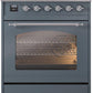 Ilve UPI304NMPBGC Nostalgie Ii 30 Inch Electric Freestanding Range In Blue Grey With Chrome Trim