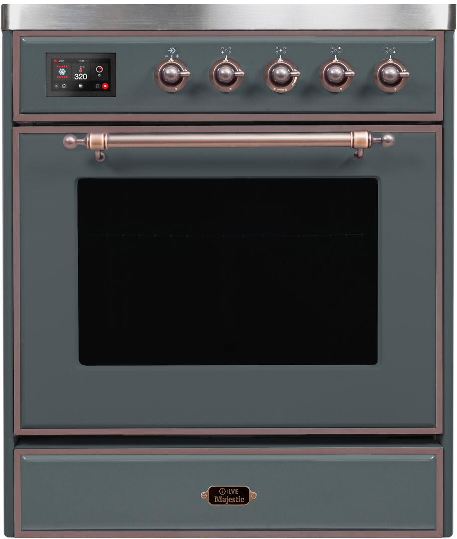 Ilve UMI30NE3BGB Majestic Ii 30 Inch Electric Freestanding Range In Blue Grey With Bronze Trim