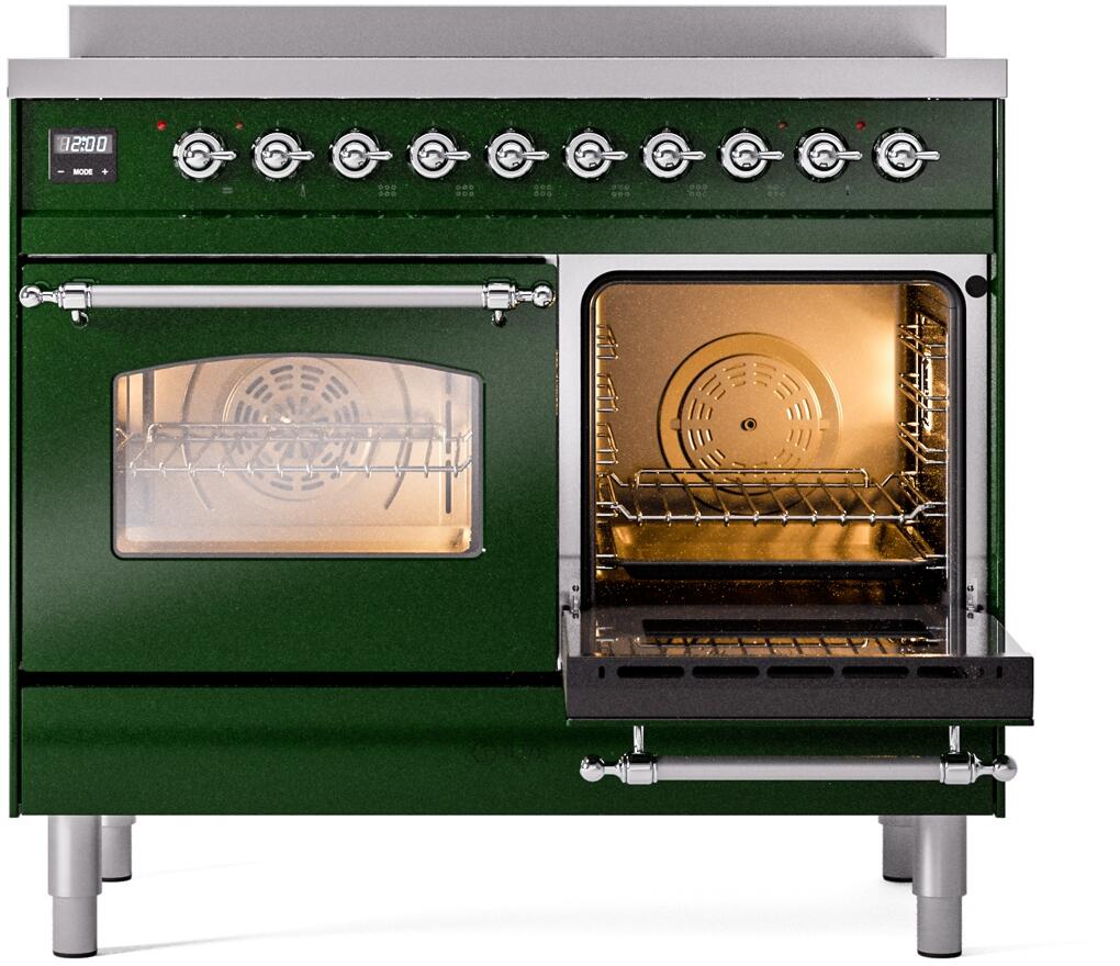 Ilve UPDI406NMPEGC Nostalgie Ii 40 Inch Electric Freestanding Range In Emerald Green With Chrome Trim