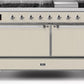 Ilve UM15FDQNS3AWC Majestic Ii 60 Inch Dual Fuel Natural Gas Freestanding Range In Antique White With Chrome Trim