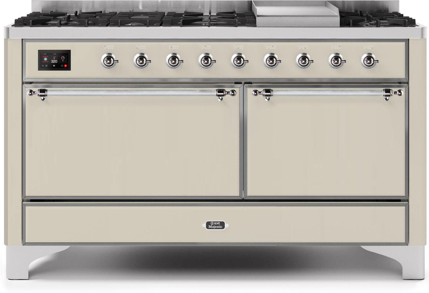 Ilve UM15FDQNS3AWC Majestic Ii 60 Inch Dual Fuel Natural Gas Freestanding Range In Antique White With Chrome Trim