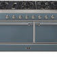 Ilve UM15FDQNS3BGCLP Majestic Ii 60 Inch Dual Fuel Liquid Propane Freestanding Range In Blue Grey With Chrome Trim