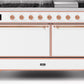 Ilve UM15FDQNS3WHP Majestic Ii 60 Inch Dual Fuel Natural Gas Freestanding Range In White With Copper Trim