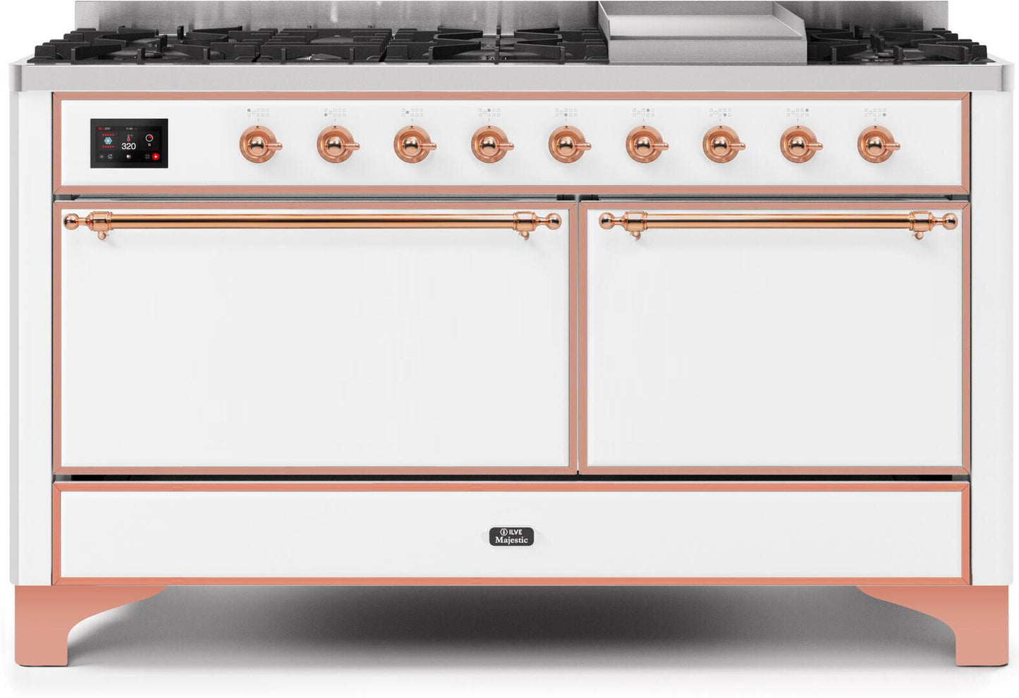 Ilve UM15FDQNS3WHP Majestic Ii 60 Inch Dual Fuel Natural Gas Freestanding Range In White With Copper Trim