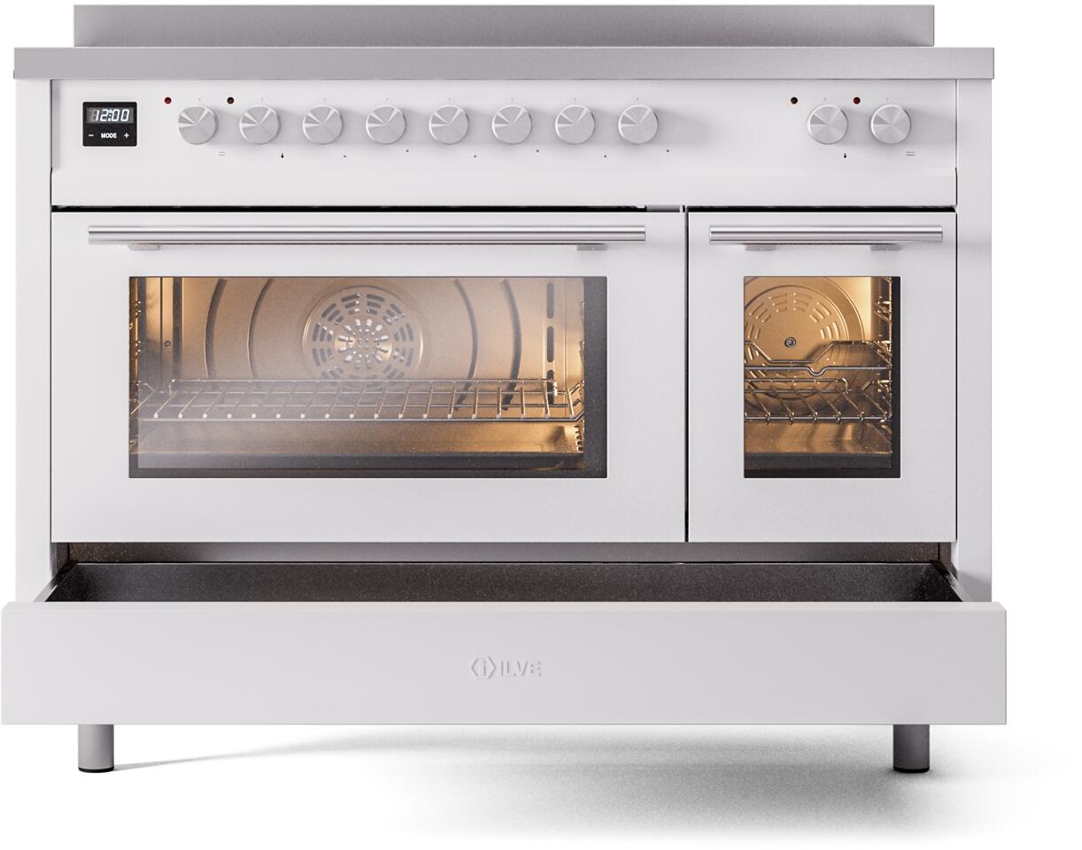 Ilve UPI486WMPWH Professional Plus Ii 48 Inch Electric Freestanding Range In White With Trim