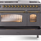 Ilve UP48FNMPMGGLP Nostalgie Ii 48 Inch Dual Fuel Liquid Propane Freestanding Range In Matte Graphite With Brass Trim