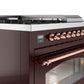 Ilve UP48FSNMPBUP Nostalgie Ii 48 Inch Dual Fuel Natural Gas Freestanding Range In Burgundy With Copper Trim