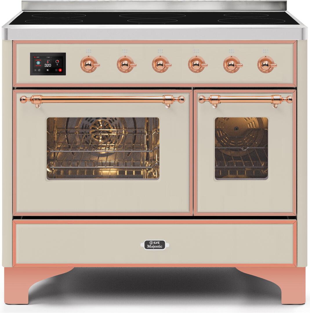 Ilve UMDI10NS3AWP Majestic Ii 40 Inch Electric Freestanding Range In Antique White With Copper Trim